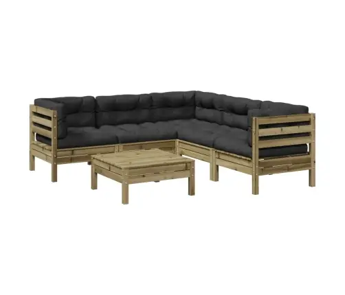 6-Daļīgs Dārza Dīvāna Komplekts Ar Matračiem, Priede Vidaxl