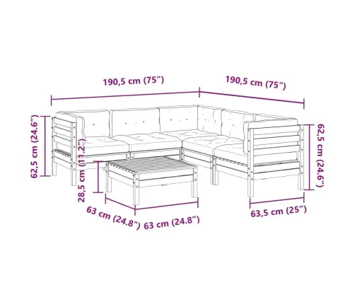 6-Daļīgs Dārza Dīvāna Komplekts Ar Matračiem, Priede Vidaxl