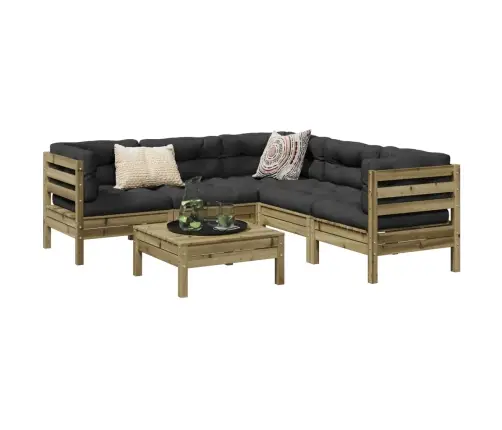 6-Daļīgs Dārza Dīvāna Komplekts Ar Matračiem, Priede Vidaxl