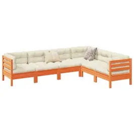 6-Daļīgs Dārza Dīvānu Komplekts, Matrači, Brūns Priedes Koks Vidaxl