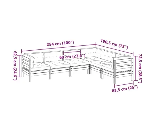 6-Daļīgs Dārza Dīvāna Komplekts Ar Matračiem, Priede Vidaxl