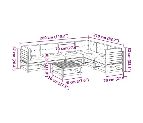 7-Daļīgs Dārza Dīvānu Komplekts, Matrači, Egles Masīvkoks Vidaxl