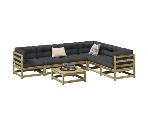 7-Daļīgs Dārza Dīvāna Komplekts Ar Matračiem, Impregnēta Priede Vidaxl