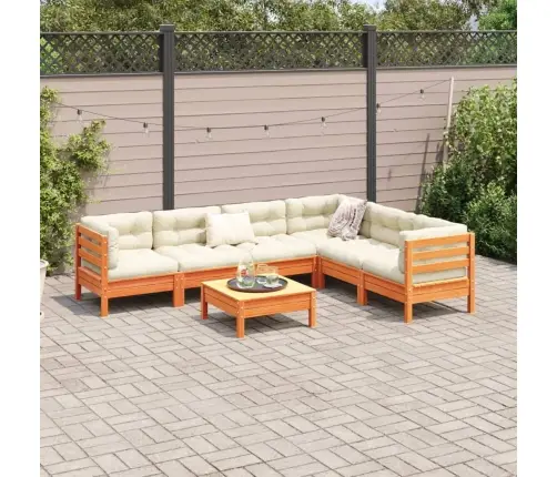 7-Daļīgs Dārza Dīvānu Komplekts, Matrači, Brūns Priedes Koks Vidaxl