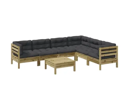 7-Daļīgs Dārza Dīvāna Komplekts Ar Matračiem, Impregnēta Priede Vidaxl