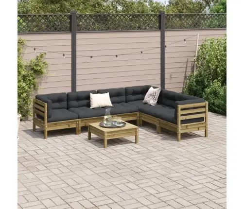 7-Daļīgs Dārza Dīvāna Komplekts Ar Matračiem, Impregnēta Priede Vidaxl