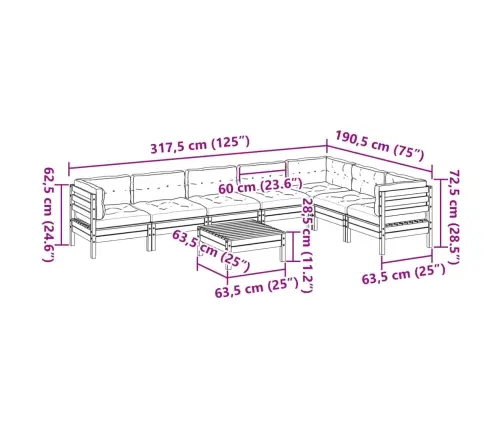Sodo Sofos Komplektas Su Pagalvėlėmis, 8 Dalių, Vaško, Pušis