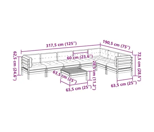 Sodo Sofos Komplektas Su Pagalvėlėmis, 8 Dalių, Pušis