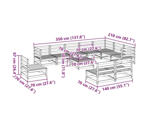 11-Daļīgs Dārza Dīvānu Komplekts, Egles Masīvkoks Vidaxl