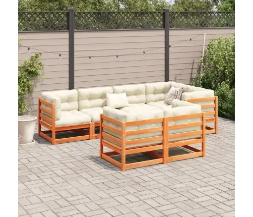 7-Daļīgs Dārza Dīvānu Komplekts, Matrači, Brūns Priedes Koks Vidaxl