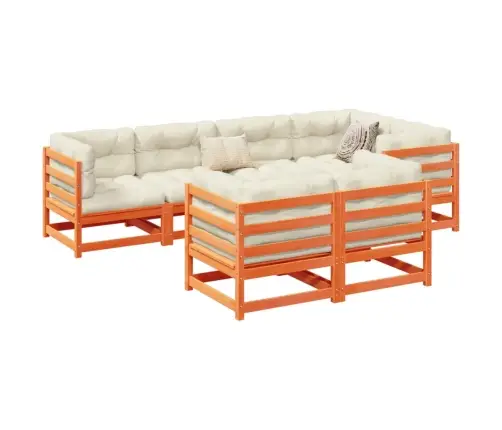 7-Daļīgs Dārza Dīvānu Komplekts, Matrači, Brūns Priedes Koks Vidaxl