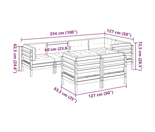 7-Daļīgs Dārza Dīvānu Komplekts, Matrači, Egles Masīvkoks Vidaxl