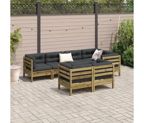 7-Daļīgs Dārza Dīvāna Komplekts Ar Matračiem, Impregnēta Priede Vidaxl