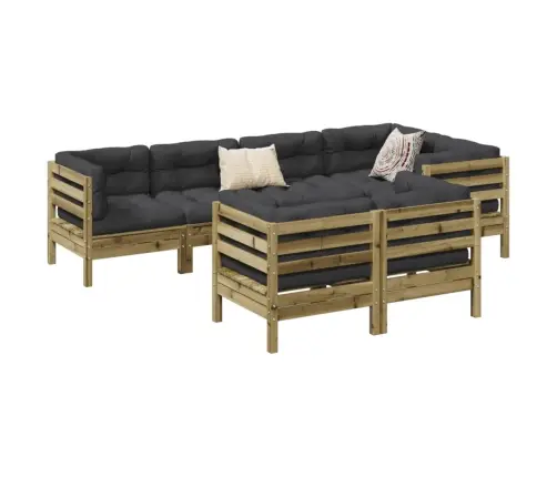 7-Daļīgs Dārza Dīvāna Komplekts Ar Matračiem, Impregnēta Priede Vidaxl