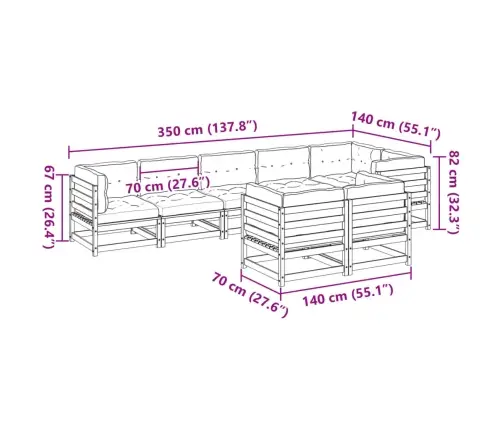 8-Daļīgs Dārza Dīvānu Komplekts, Matrači, Egles Masīvkoks Vidaxl