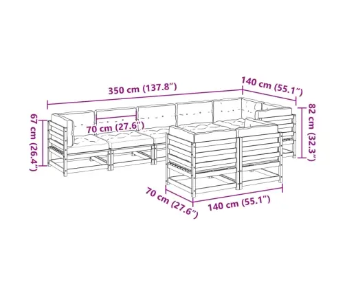 8-Osaline Aiadiivani Komplekt Patjadega, Immutatud Männipuit