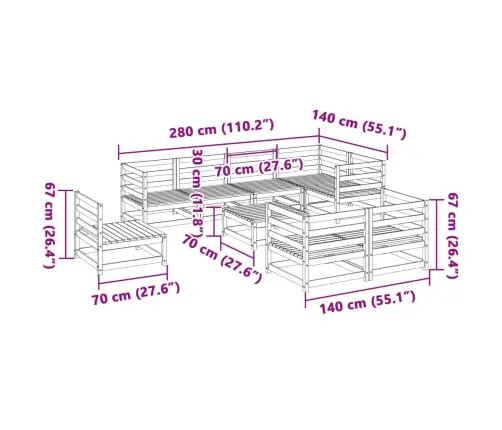 9-Daļīgs Dārza Dīvānu Komplekts, Vaska Brūnas Priedes Masīvkoks Vidaxl