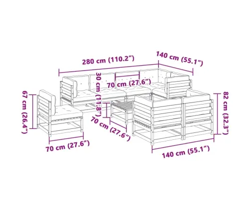9-Osaline Aiadiivani Komplekt Patjadega, Männipuit