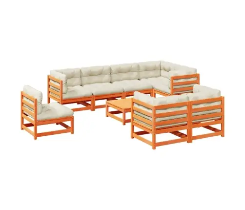 9-Daļīgs Dārza Dīvānu Komplekts, Matrači, Brūns Priedes Koks Vidaxl