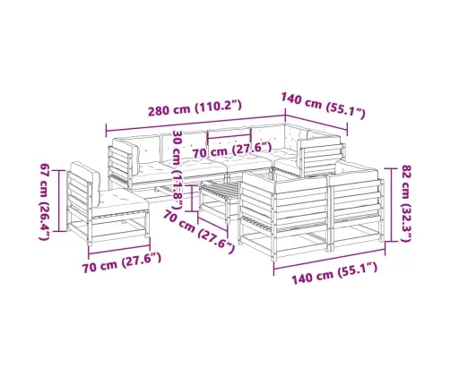 Sodo Sofos Komplektas Su Pagalvėlėmis, 9 Dalių, Pušis