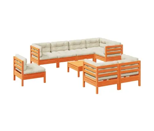 9-Daļīgs Dārza Dīvānu Komplekts, Matrači, Brūns Priedes Koks Vidaxl