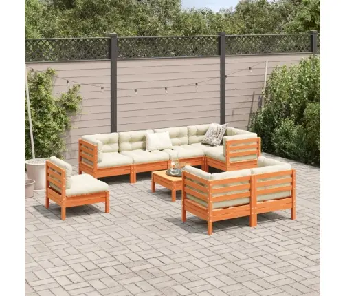 9-Daļīgs Dārza Dīvānu Komplekts, Matrači, Brūns Priedes Koks Vidaxl