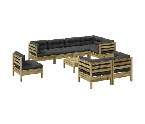 9-Daļīgs Dārza Dīvānu Komplekts Matrači Impregnēts Priedes Koks Vidaxl