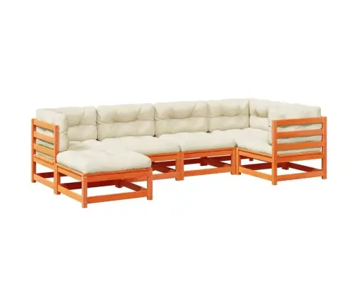 6-Daļīgs Dārza Dīvānu Komplekts, Matrači, Brūns Priedes Koks Vidaxl