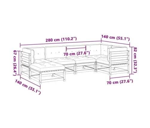 6-Daļīgs Dārza Dīvānu Komplekts, Matrači, Brūns Priedes Koks Vidaxl