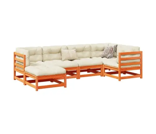 6-Daļīgs Dārza Dīvānu Komplekts, Matrači, Brūns Priedes Koks Vidaxl