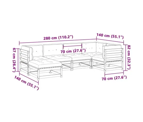 6-Daļīgs Dārza Dīvāna Komplekts Ar Matračiem, Priede Vidaxl
