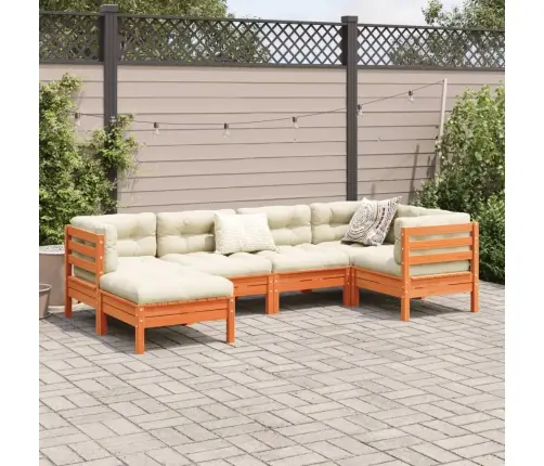 6-Daļīgs Dārza Dīvānu Komplekts, Matrači, Brūns Priedes Koks Vidaxl