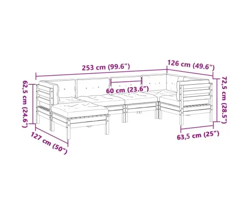 6-Daļīgs Dārza Dīvānu Komplekts, Matrači, Brūns Priedes Koks Vidaxl