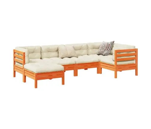 6-Daļīgs Dārza Dīvānu Komplekts, Matrači, Brūns Priedes Koks Vidaxl