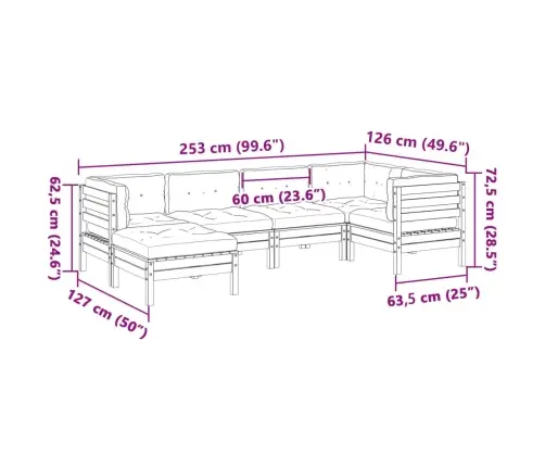 6-Daļīgs Dārza Dīvāna Komplekts Ar Matračiem, Priede Vidaxl