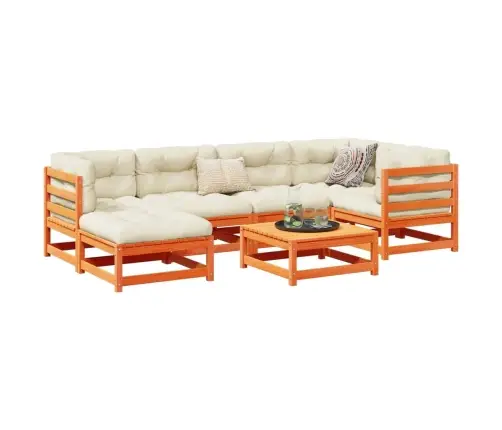 7-Daļīgs Dārza Dīvānu Komplekts, Matrači, Brūns Priedes Koks Vidaxl