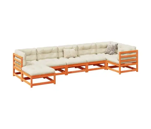 7-Daļīgs Dārza Dīvānu Komplekts, Matrači, Brūns Priedes Koks Vidaxl