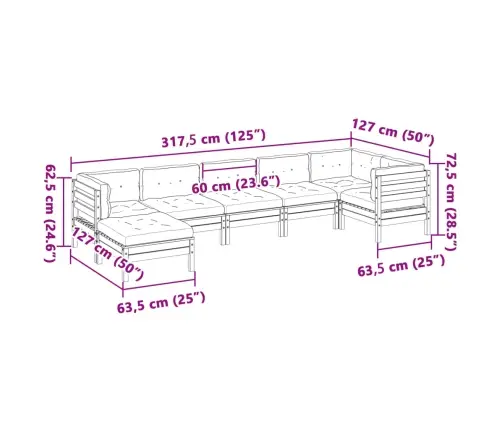 7-Daļīgs Dārza Dīvāna Komplekts Ar Matračiem, Impregnēta Priede Vidaxl