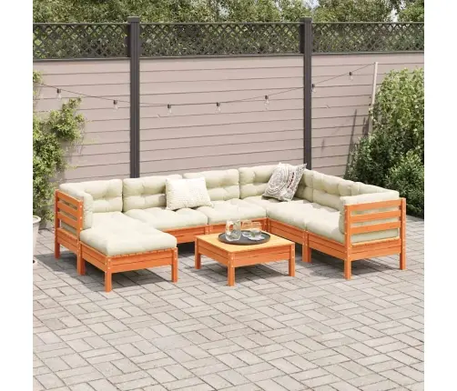 8-Daļīgs Dārza Dīvānu Komplekts, Matrači, Brūns Priedes Koks Vidaxl