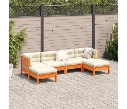 6-Daļīgs Dārza Dīvānu Komplekts, Matrači, Brūns Priedes Koks Vidaxl