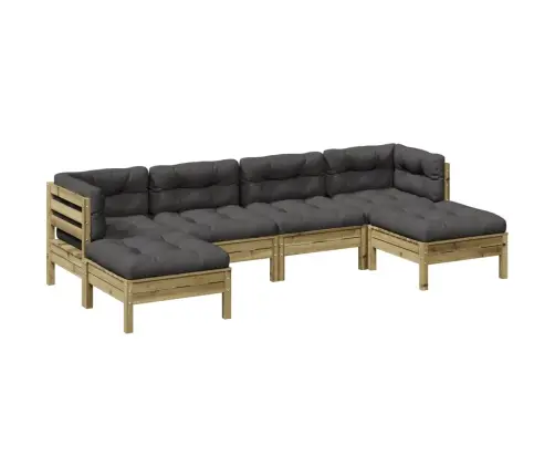 6-Daļīgs Dārza Dīvāna Komplekts Ar Matračiem, Priede Vidaxl