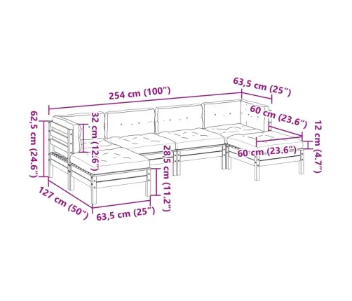 6-Daļīgs Dārza Dīvāna Komplekts Ar Matračiem, Priede Vidaxl