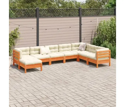 8-Daļīgs Dārza Dīvānu Komplekts, Matrači, Brūns Priedes Koks Vidaxl