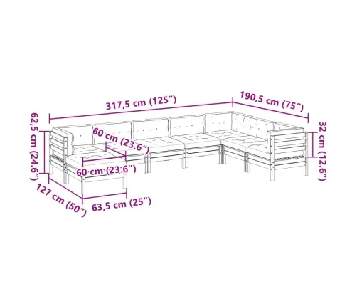 8-Daļīgs Dārza Dīvānu Komplekts Matrači Impregnēts Priedes Koks Vidaxl