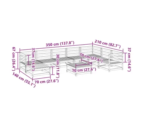 9-Daļīgs Dārza Dīvānu Komplekts, Vaska Brūnas Priedes Masīvkoks Vidaxl