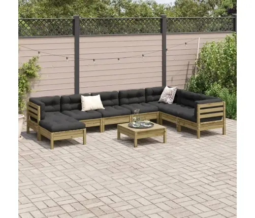 9-Daļīgs Dārza Dīvāna Komplekts Ar Matračiem, Priede Vidaxl