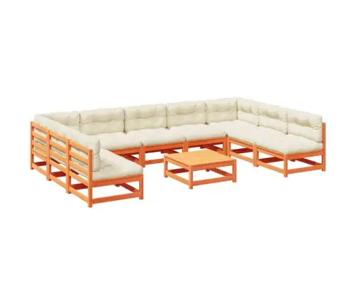 10-Daļīgs Dārza Dīvānu Komplekts, Matrači, Brūns Priedes Koks Vidaxl