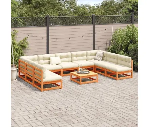 10-Daļīgs Dārza Dīvānu Komplekts, Matrači, Brūns Priedes Koks Vidaxl