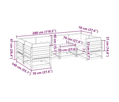 6-Osaline Aiadiivani Komplekt Patjadega, Männipuit