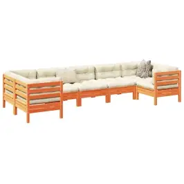 7-Daļīgs Dārza Dīvānu Komplekts, Matrači, Brūns Priedes Koks Vidaxl